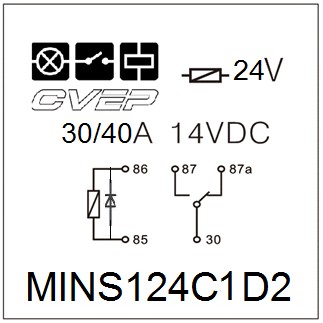 [MINS124C1D2] Minirelay 24V - Changer - 30A/40A(14VDC) - Diode - without metal bracket - sealed