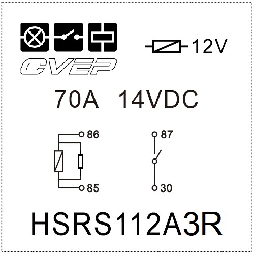 [HSRS112A3R] Powerrelay 12V - Closer - 70A - Resistor - without bracket - sealed