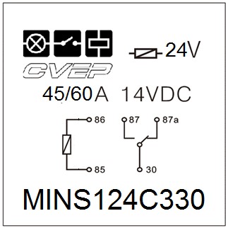 [MINS124C330] Minirelay 24V - Changer - 45A/60A(14VDC) - Diode- with metal bracket - sealed