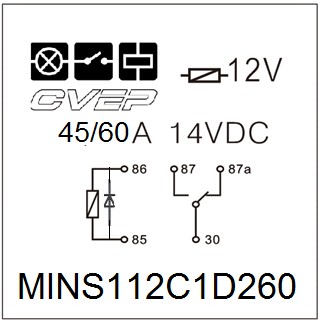 [MINS112C1D260] Minirelay 12V - Changer - 45A/60A - Diode - without metalbracket - sealed