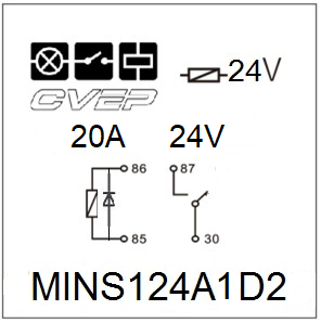 [MINS124A1D2] Minirelay 24V - closer - 20A - Diode - without bracket - sealed