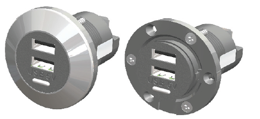 [PV65R-DFf] Doppel USB 3,0A (1,5A + 1,5A) Charger round for front mounting - with train certification