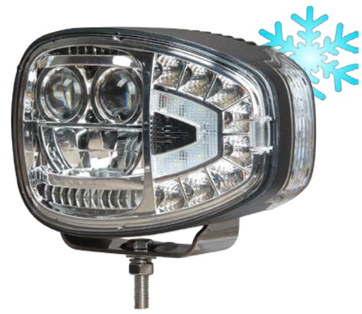 [LH.X.0012-L] LED Headlight with integreated heating system, Daylight, Position light, Turnlight - Oval form - E-Mark - Fixing element backside - VPE (1 pieces - left side)