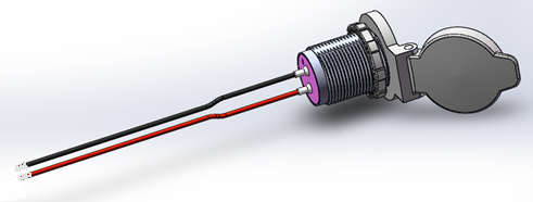 [DS2013-W] Double USB socket 4.2A (2 x 2.1A) with sturdy hinged cover - LED illuminated - 150mm cable (1x red / 1x black), cable ends stripped and tinned 
