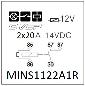 [MINS1122A1R] Minirelais 12V - Doppelschließer - 2x20A - Widerstand - ohne Metallbefestigungslasche