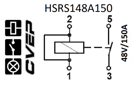 [HSRS148A150] Powerrelay - 48V - 75A - Closer - 2xM6 screws/terminals - 2 x bracket