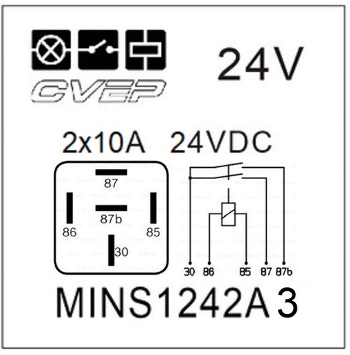 [MINS1242A3] Mini Relay 24V - Double Make Contact - 2x10A - with bracket