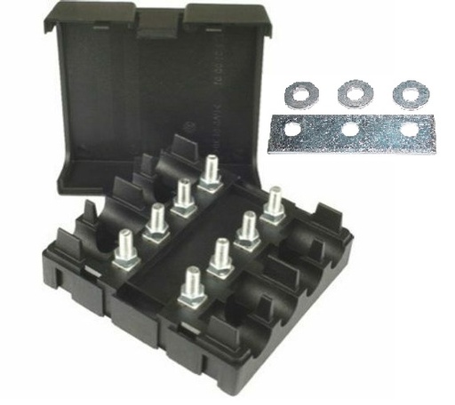 [FH.4.0001] Midi Fuseholder - 4-way - with cover and nuts - with 3-way bus bar (copper) pre-mounted