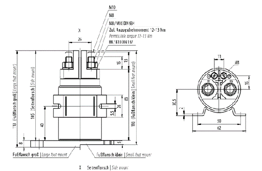 [29.200.01] RELAY SERIES 200 200A 12V with side flange without quenching diode 