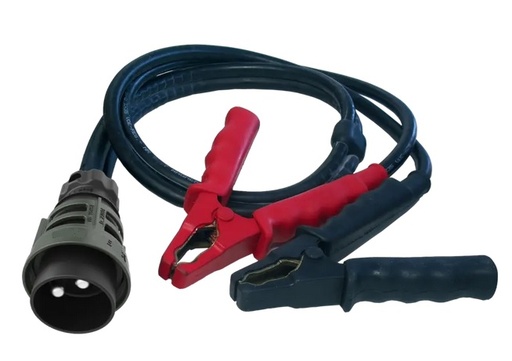 [6.00945.X50] 2-pin military connector, 24 V according to VG 96 917, jump start cable, 35 mm² cable, 5 m length, green plug with screw ring, black red pole clamps 