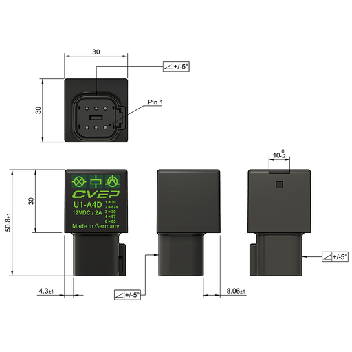 [U1-A4D-001] Mini Relay 12V - Changeover - 2A - Resistor - Connector DT6 - sealed - optional bracket