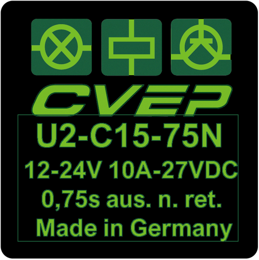 [U2-C15-75N] Time Relay - switch-off delay - 12/24V - 0,75 sec - 20A/14VDC - 10A/27VDC - not retriggerable - housing: 30x30x30mm
