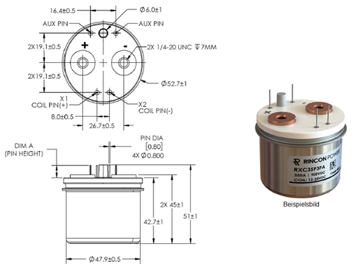 [RXC35P3MX] High Voltage Contactor - 350A - 1000Vdc - Coil/Nominal Voltage: 48V - (PCB Connection)
