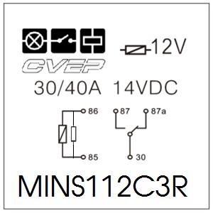 [MINS112C3R] Mini relay 12V - change-over contact - 30A/40A - resistor - with metalbracket - sealed