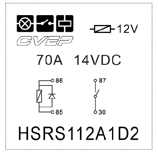 [HSRS112A1D2] Powerrelay 12V - Closer - 70A - Diode - without bracket - sealed