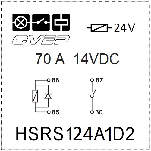 [HSRS124A1D2] Powerrelay 24V - Closer - 70A (14VDC) - Diode - without bracket - sealed